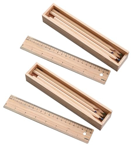 2 Stück Holz Federmäppchen für Schulkinder, Tragbare Schreibwarenbox | Schiebefach, Große Kapazität, Rechteckige Form, Beige Farbe, für Schule und Tägliche Utensilien