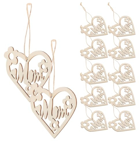SUPVOX 20 Pieces Heart-Shaped Unpainted Wooden Wood Chips with 20 Hemp Strings, DIY Mother's Day Crafts Decorations, Mom Wood Cutouts for Valentine’s Day and Birthday Party Tags