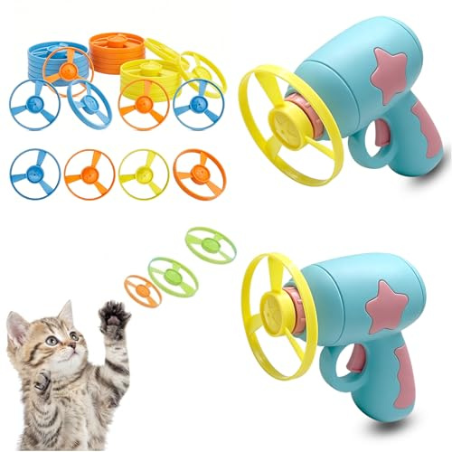 Katzen Spielzeug Interaktives mit 2 Blau Launchers , 20 Bunten Flugscheiben