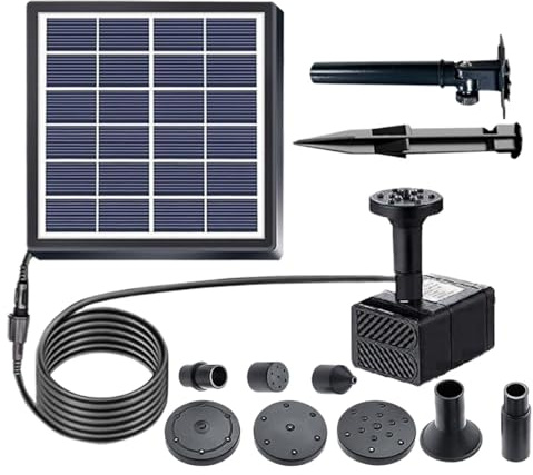 Fontaine solaire | Pompe solaire 6 V 2 W avec 8 buses – Fontaine à eau extérieure | Pour jardin, terrasse, terrasse, piscine, étangs, poissons, fleurs, pot de fleurs