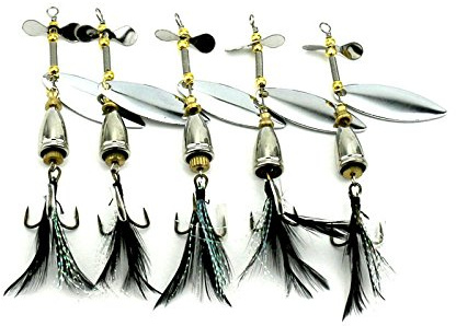 LENPABY Lot de 5 cuillères de pêche à la truite avec paillettes en forme de feuille de saule en métal 9,7 g