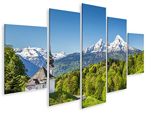 Bild Bilder auf Leinwand Schöne Berglandschaft in den bayerischen Alpen mit Wallfahrtskirche Maria Gern und Watzmann-Massiv im Hintergrund Nationalpark Berchtesgadener Land Bayern Deutschlan