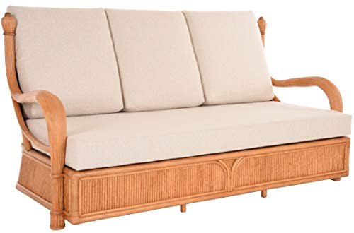 korb.outlet Edles Wohnzimmer Schlafsofa Rattan-Sofa Prince 3-Sitzer Liegesofa Wintergarten Couch Rattansofa Sofa (Terracotta, Kissen Beige)