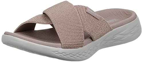 Skechers På språng 600 – glittrande dam Strandsandal,Rosa guld, 40 EU Bred