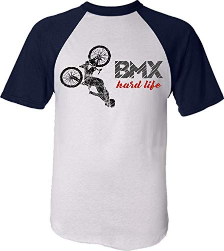 Barn cykel t-shirt: BMX Hard Life – present pojkar & flickor – cyklist i mountainbike MTB BMX sparkcykel utomhus pojke barn – trafik skola sport tröja lekplats födelsedag, Vit blå, 134/146 cm