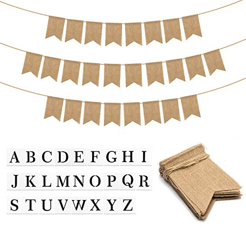 WATINC 26 Pack DIY Burlap Banner Set Include Letter Stencil, Design Swallowtail Flags for Kids and Adults, Handwriting Banner for Birthday and Independence Party, Unique Hand Draw Home Summer Decor