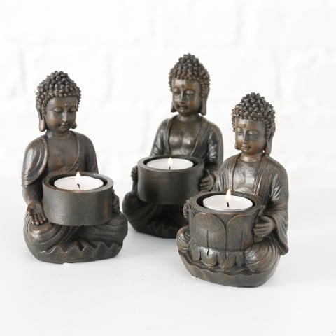 Dekofiguren Indoor - Teelichthalter Buddha 3er-Set - Deko Skulptur Statue
