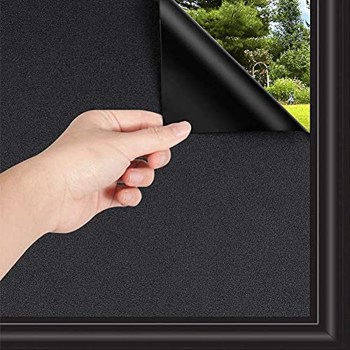 Total Blackout Window Film 60x600cm, Blackout Window Cover, Black Film for Glass Windows, Privacy Light Blocking UV Protection, Glass Window Sticker Dark Black out Window Film Matt - Non Adhesive