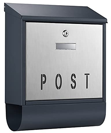 Wiltec Cassetta postale con vano portagiornale V38 antracite + inox 305 x 105 x 385 mm con vetrino nome