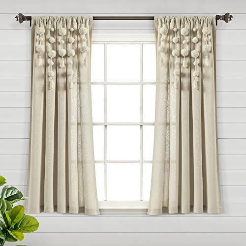 Lush Decor Boho-Fenstervorhang mit Quaste, Leinen, 160 x 132 cm, Dunkles Leinen (Einzelnes Panel)