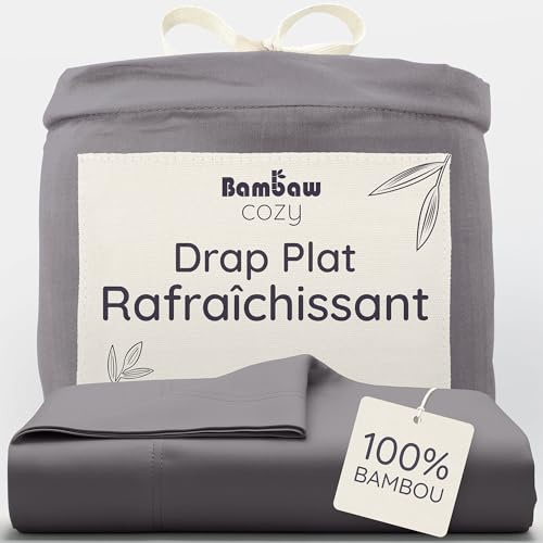Bambaw Bettlaken ohne Gummi Bambus, 180x290 cm, Kühlbettlaken zum Schlafen, Bettwäsche Anti Schwitzen, Kühlende Bettwäsche Sommer, Weiches Oeko-Tex zertifiziertes Bettlaken (Dunkelgrau)