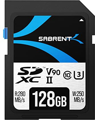 SABRENT SD Karte 128GB V90 UHS-II U3 SDXC Card Class 10, 280MB/s Lesen, 250MB/s Schreiben – Professionelle Speicherkarte für 4K 8K Video, DSLR, Drohne, Kamera (SD-TL90-128GB)