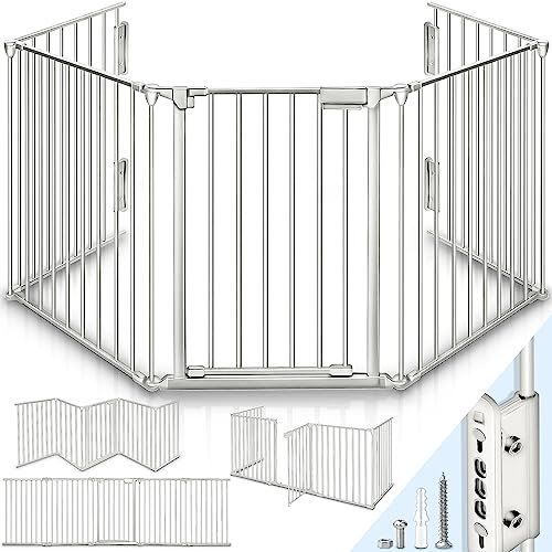 KIDUKU® Barrière de sécurité Enfant - Grande Version 300 cm | Grille de Protection métal - Pliable | avec Porte Inclus | 5 éléments - Pré-assemblé