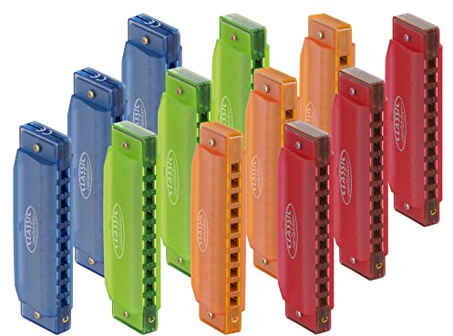 Classic Cantabile FBH-10 FunKids Mundharmonika C-Dur 12x Set, Tonart: C-Dur | Diatonische Mundharmonikas, Kanzellenkörper aus ABS-Kunststoff, 10 Kanzellen (Tonlöcher), 20 Stimmzungen aus Phosphorbronze