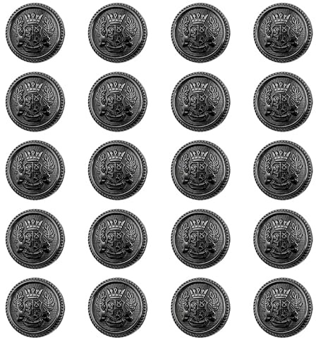 ZoTuoART Kungligt vapensköld metallknapp – kronöra av vete bricka sköld runda knappar för JK British College stil kostym kappa kläder sömnadsknappar svart 18 mm 20 st