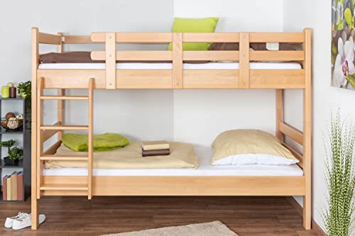 Etagenbett für Erwachsene Easy Premium Line K20, Kopf- und Fußteil gerade, Buche Vollholz massiv Natur - 90 x 200 cm (B X L), teilbar