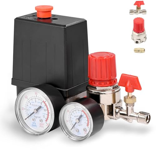 Luftkompressorregler, 0,05–1,2MPa 2-G1/4 Anschluss 3000L/min Luftkompressor Druckschalter Luftkompressor Druckregler Kompressor Steuerventil Luftkompressor Steuerventil Regler mit Messgeräten