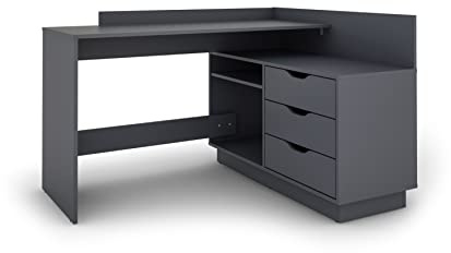 byLIVING Winkelschreibtisch Belfast, beidseitig montierbar, 3 Schubkästen | Anthrazit, Bürotisch, Eckschreibtisch, B 129, H 83,5, T 105 cm