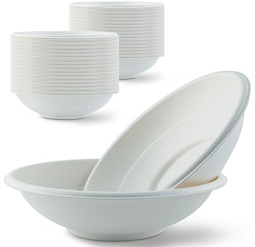 Mat Board Center, 24 oz, 500-Count, Compostable Bowls, Natural Bagasse (Sugarcane Fiber), Everyday Tableware - Biodegradable Disposable Round Shape Microwave-Safe Gluten-Free