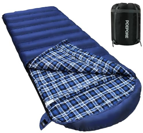 Poepore Schlafsack Outdoor Winter für Erwachsene Extra Breit 3-4 Jahreszeiten XXL Schlafsäcke Warmer Baumwolle Flanell Deckenschlafsack beim Camping Wandern Abenteuern 230 * 100CM