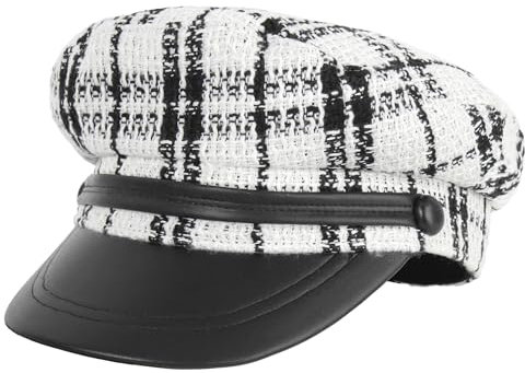 MEGAUK Mädchen Kariert Ballonmütze Winter Mütze Schirmmütze Wollmütze Barett Beanie Maler Kappe Baske Baskenmütze Beret Cap Herbst Winter Hut (Weiß 54-56cm)
