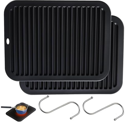 4 PCS Heat Proof Mat Silicone Mat Worktop Protector Heat Resistant Mat Silicone Mats for Worktops, with Hooks Non Slip Worktop Protector Kitchen Durable Kitchen Worktops Air Fryer Baking(Black)