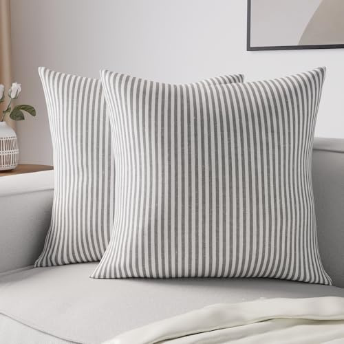 Encasa XO Kissenbezüge 2 Stück (40x40 cm) - Ticking Black - Weiche Baumwolle Leinwand Ungefärbt Quadrat Kissenbezug Bunte Dekorative für Wohnzimmer Schlafzimmer Sofa Waschbar