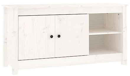 QZZCED Meuble TV - Blanc - 103 x 36,5 x 52 cm - En bois de pin massif - Pour salon, chambre à coucher - Appareil de divertissement