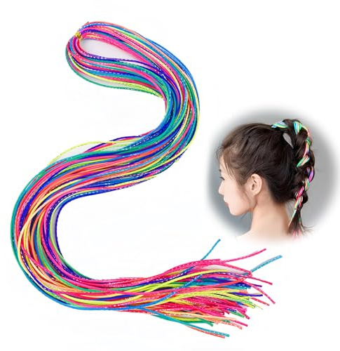 30 Pezzi Extension Capelli Bambine, Ciocche Capelli per Trecce Capelli Fili Colori Sfumati, Fascia per Capelli Intrecciata Bambine, Estensioni Capelli Trecce Glitter, per Festival Festa (85cm)