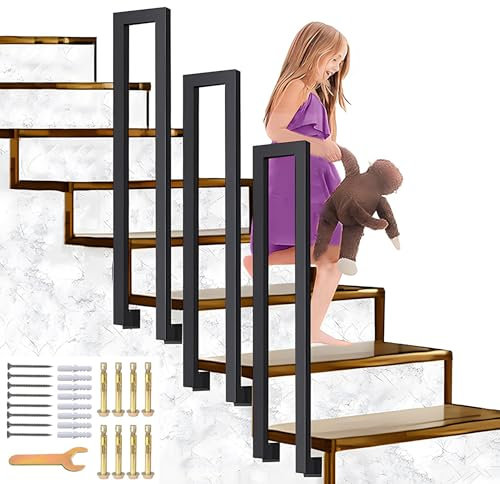 SCGSJZH Treppengeländer in U-Form, 35–110 cm seitlich montierte Handläufe, schwarzes Schmiedeeisengeländer, Treppenhandlauf für Balkon, Flur, Dachboden, Innen- und Außen (110cm)