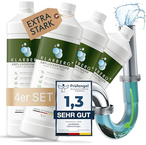 KLARBERG® Abflussfrei - Rohrreiniger extrem stark gegen Haare - Abflussreiniger für Bad, Dusche und Küche - Drain Cleaner Rohrfrei über Nacht