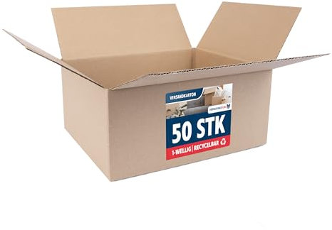 Faltkarton 50 Stück | 290 x 230 x 140 mm | braune Kartons zum Verschicken | stabile Versandkartons aus Wellpappe | Päckchen DHL