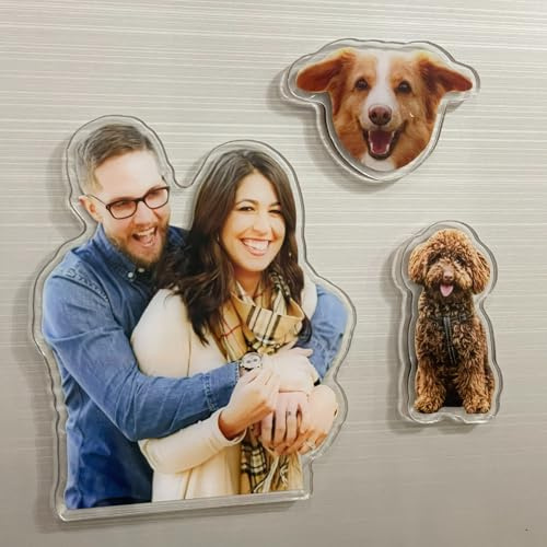 Magnete per frigorifero con foto personalizzata, magneti per frigorifero in acrilico a forma di cane e gatto, decorazione magnetica per cucina, camper e casa (5cm)
