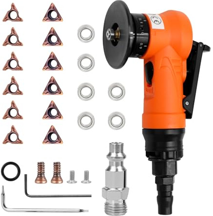 Herramienta de biselado neumática de mano, pequeña herramienta neumática de desbarbado, mini máquina de biselado de aire para biselado de madera y metal (amoladora biseladora de aire naranja y