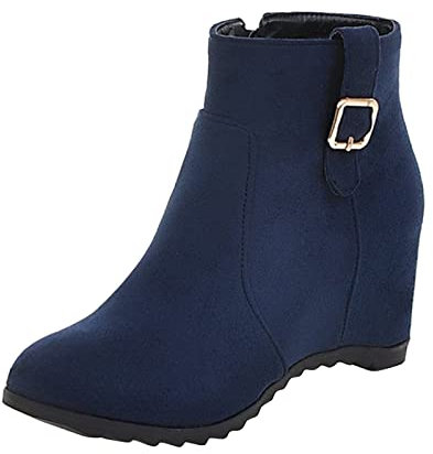 , einfarbig, Gürtelschnalle, innere Erhöhung, Keilabsatz, seitlicher Reißverschluss Langlaufski Set Damen Klassisch Mit Bindung Und Schuhe (Blue, 40)