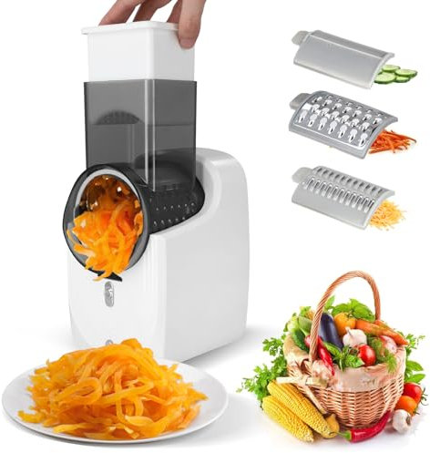 XLDZ Rallador eléctrico de queso y máquina de ensalada, rallador giratorio profesional para verduras y frutas, rallador múltiple desmontable con 3 rebanadas, fácil de limpiar