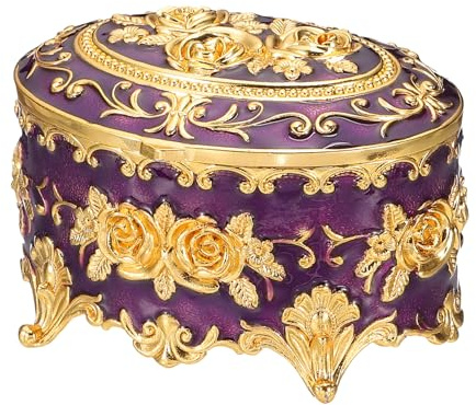 PATIKIL Vintage Metal Jewelry Box, Oval Trinket Organizer Box Jewelry Storage Box for Ring Earrings Necklace, Dressing Table, Wedding Birthday Gift Home Decor, Women Girls, Purple