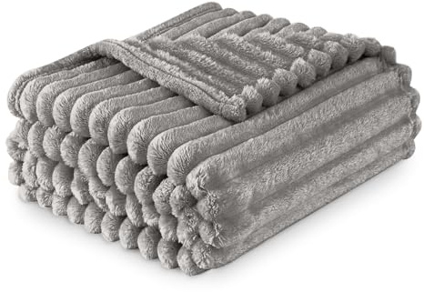 GC GAVENO CAVAILIA Sherpa Fleece Blanket Throw, Thermal Warm & Cosy Fluffy Throws For Sofa Large Bed Couch, Thick Blanket Ribbed Fur Throw 150 x 200 Cm, Grey