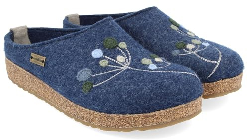HAFLINGER Grizzly Amaya Felt Clog Wool Slipper Unisex Blue (Demin 72) EU 41