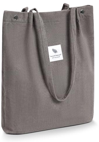iophi Umhängetasche Damen Groß, Cord Tasche Damen Tote Bag Handtasche Beutel Lässige Stofftasche für Alltag, Büro, Schulausflug, Einkauf - Ultraleicht Umhängetasche Einkauftasche (Grau)