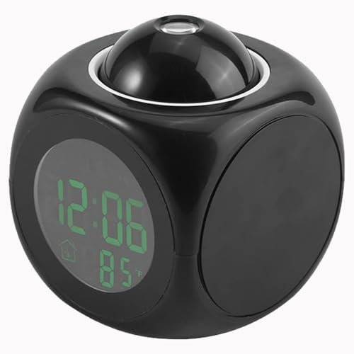 Sveglia Con Proiezione, Orologio Digitale Con Proiettore Sul Soffitto, Con Visualizzazione Della Temperatura Interna/Esterna, Doppi Allarmi, Retroilluminazione Colorata,Black