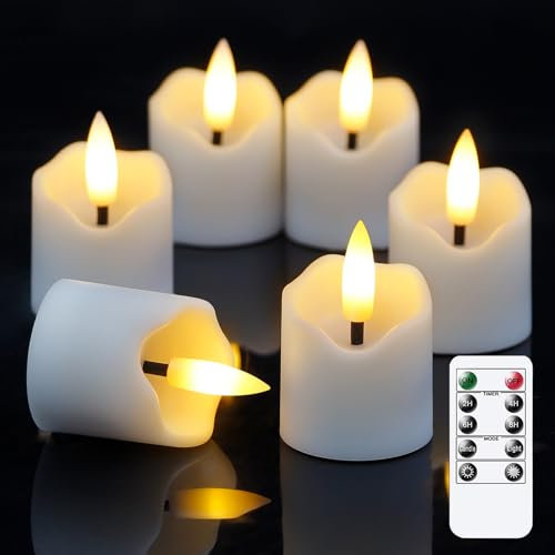 Wroxipel 6 Pack Battery Operated Auto Daily Timer White Plastic Flameless Votive LED Candles, Long Runtime 4cm x6cm Flickering Tealight Candles with Remote Control