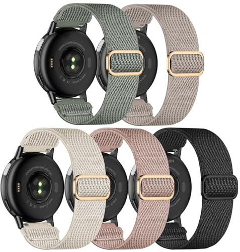 Wizvv 5 stycken 20 mm armband kompatibelt med Garmin Vivoactive 5/3/Forerunner 55/165/245/645 Music, nylontyg klockarmband för Venu/Sq/2 Plus/Sq Music/Sq 2 kvinnor och män, 20mm, Nylon