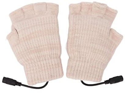 Ghzste USB-uppvärmda handskar vantar män kvinnor vinter stickade fingerlösa handvärmare värmehandskar för kontorsarbete (beige)