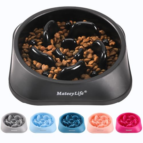 MateeyLife Basic Dog Bowls, Anti-Choking Puzzle Interactive Slow Feeder Dog Bowl to Slow Down Eating for Small and Medium Dogs, Black 2 Cups(7.8 In)