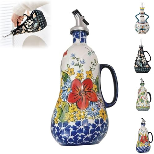 Ceramic Olive Oil Dispenser Bottle, Olive Oil Dispenser with Non Drip Spout, Ceramic Vinegar Dispenser Bottle, Steel Spout Ceramic Oil Dispenser For Kitchen, Suitable For Oil, Sauce, Vinegar