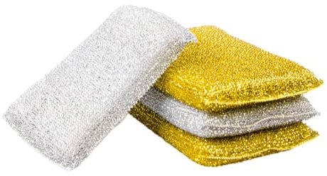SKISUNO Glitter Dish Cleaning Sponge 4pcs Set Gold and Silver Multi-Function Reusable Kitchen Scrub Sponges for Dishes, Wok, and Bathroom Cleaning