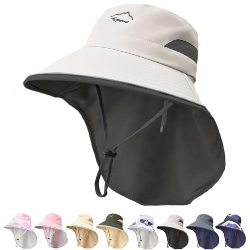 Kids Sun Hat UPF50+ Sun Protection Boys Bucket Hat Summer Girls Beach Hats with Neck Flap Adjustable Fishing Safari Hat