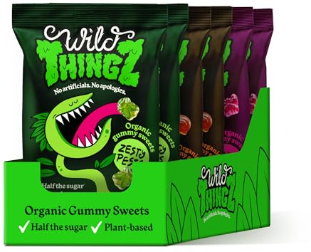Wild Thingz Mixed Flavour Organic & Low Sugar Natural Gummy Sweets, Vegan & Gluten Free Share Bag Snacks, Perfect for Parties, Offices or as Gifts 130 g (Pack of 6)