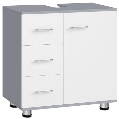 EUGAD Mueble Bajo Lavabo, Armario de Baño con 3 Cajones y 2 Compartimentos, Mueble Baño con Hueco para Sifón, Estilo Nórdico, Blanco+Gris, 60x30x60 cm